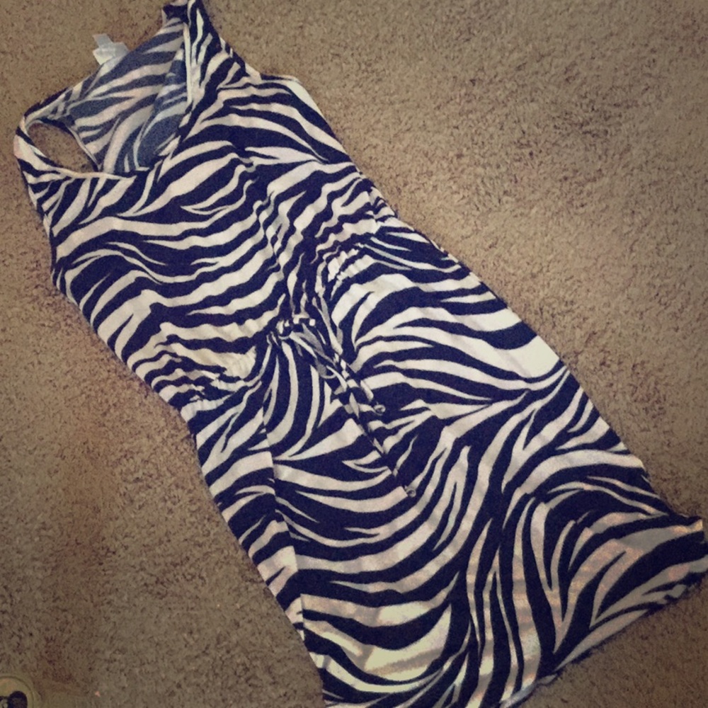 Navy and white zebra print dress